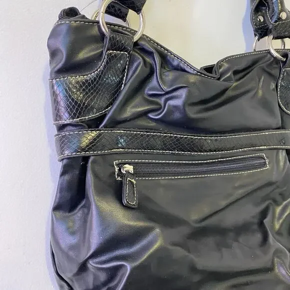 Vintage Y2K Treviso Black FauxLeather Shoulder Purse Snake Embossed Silver Logo - Picture 5 of 10